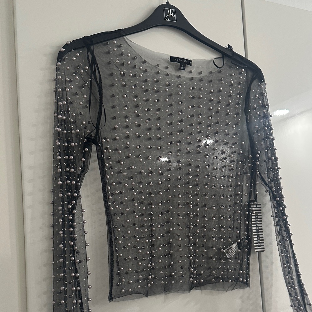 Haute Monde Black Sheer Embellished Blouse